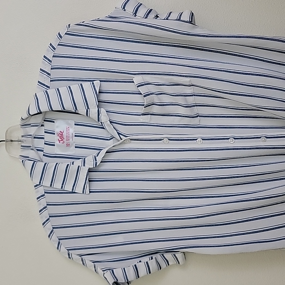 Justice Blue & White Striped Short Sleeve Top 12 - Picture 2 of 13
